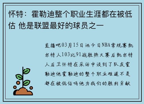 怀特：霍勒迪整个职业生涯都在被低估 他是联盟最好的球员之一