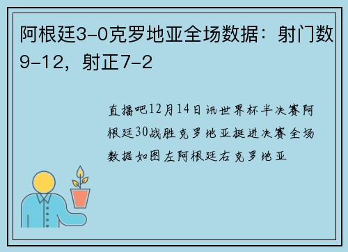 阿根廷3-0克罗地亚全场数据：射门数9-12，射正7-2